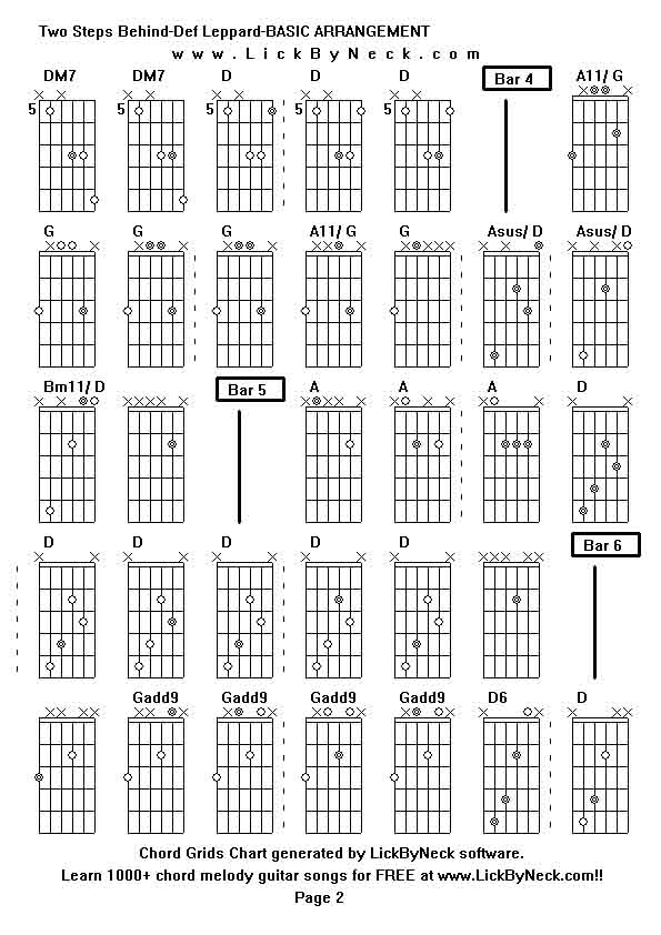 Chord Grids Chart of chord melody fingerstyle guitar song-Two Steps Behind-Def Leppard-BASIC ARRANGEMENT,generated by LickByNeck software.